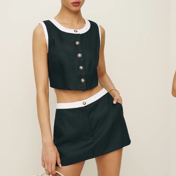 Reformation Roxy set top and skort black white roxie - Picture 2 of 5